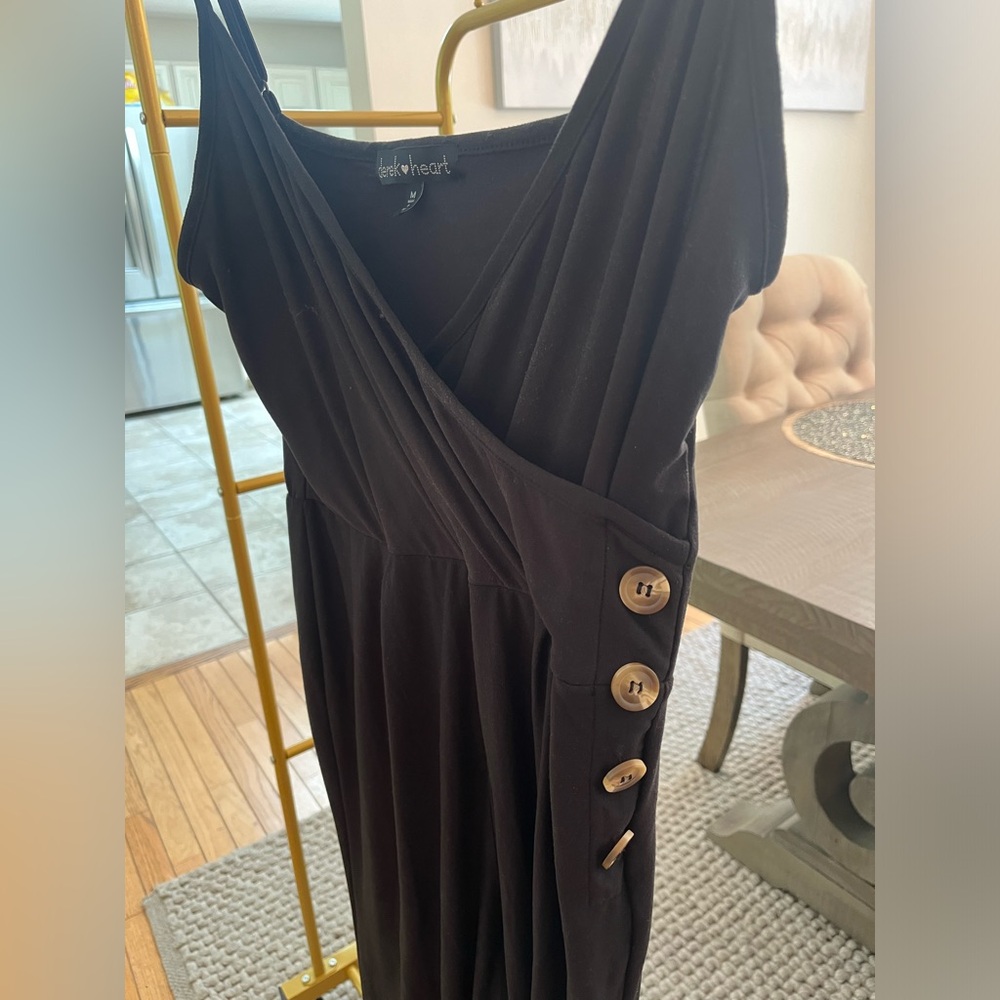 Derek Heart Comfy Black Jumpsuit with button detail!